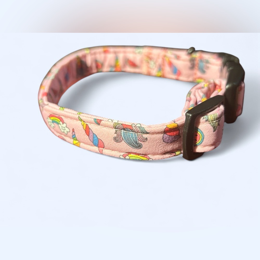 Mr. Chubby Face Pink Collar NEW – Unicorn 🦄 Charm & Skull Buckle - Picture 5 of 5